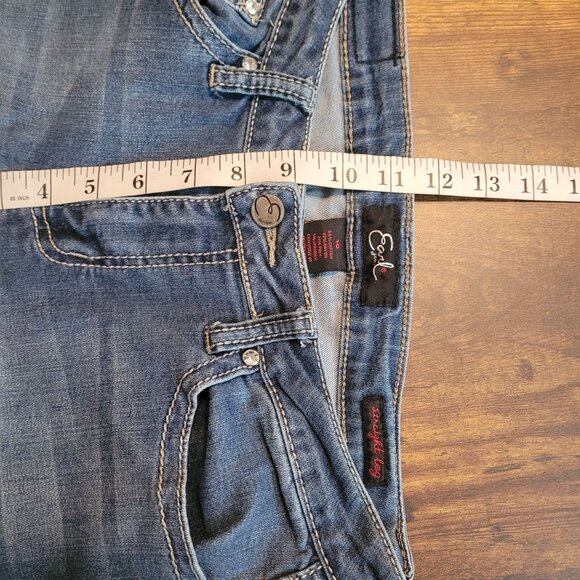 Earl Jeans Womens 10 Straight Leg Embellished Button Flap Mid Rise Medium Wash - Picture 8 of 11